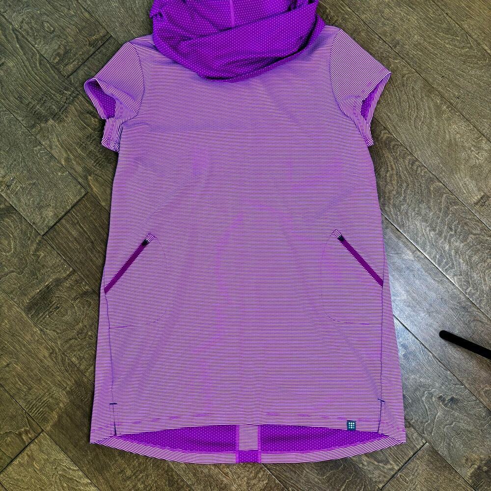 Title Nine Purple Sheath Dress with Cowl Neck and Cut Out Back